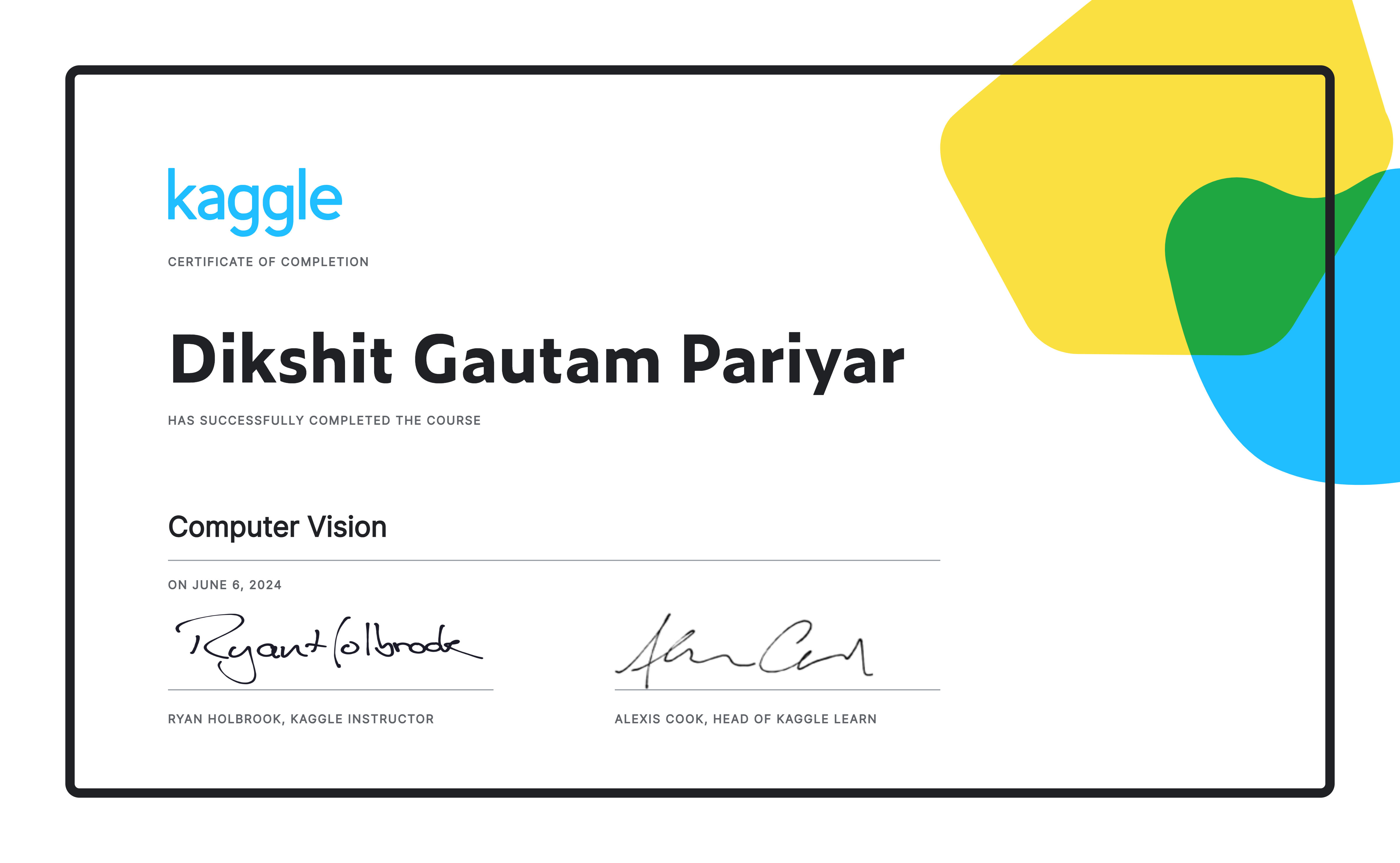 Computer Vision Certificate